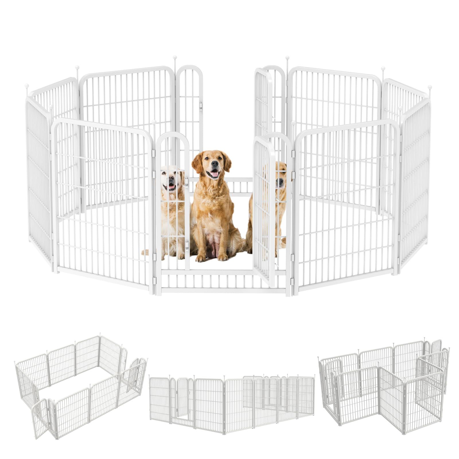 Areden ペットサークル ペットフェンス 犬 サークルケージ 折りたたみ可能 ? 組立簡単 レイアウト自由 トイレトレーニング 脱走防止 自立 ケージ ペット用品 犬用 小型/中型/大型犬 屋内外兼用 ドア付き【70x80cm、10枚、ホワイト】様々なシー