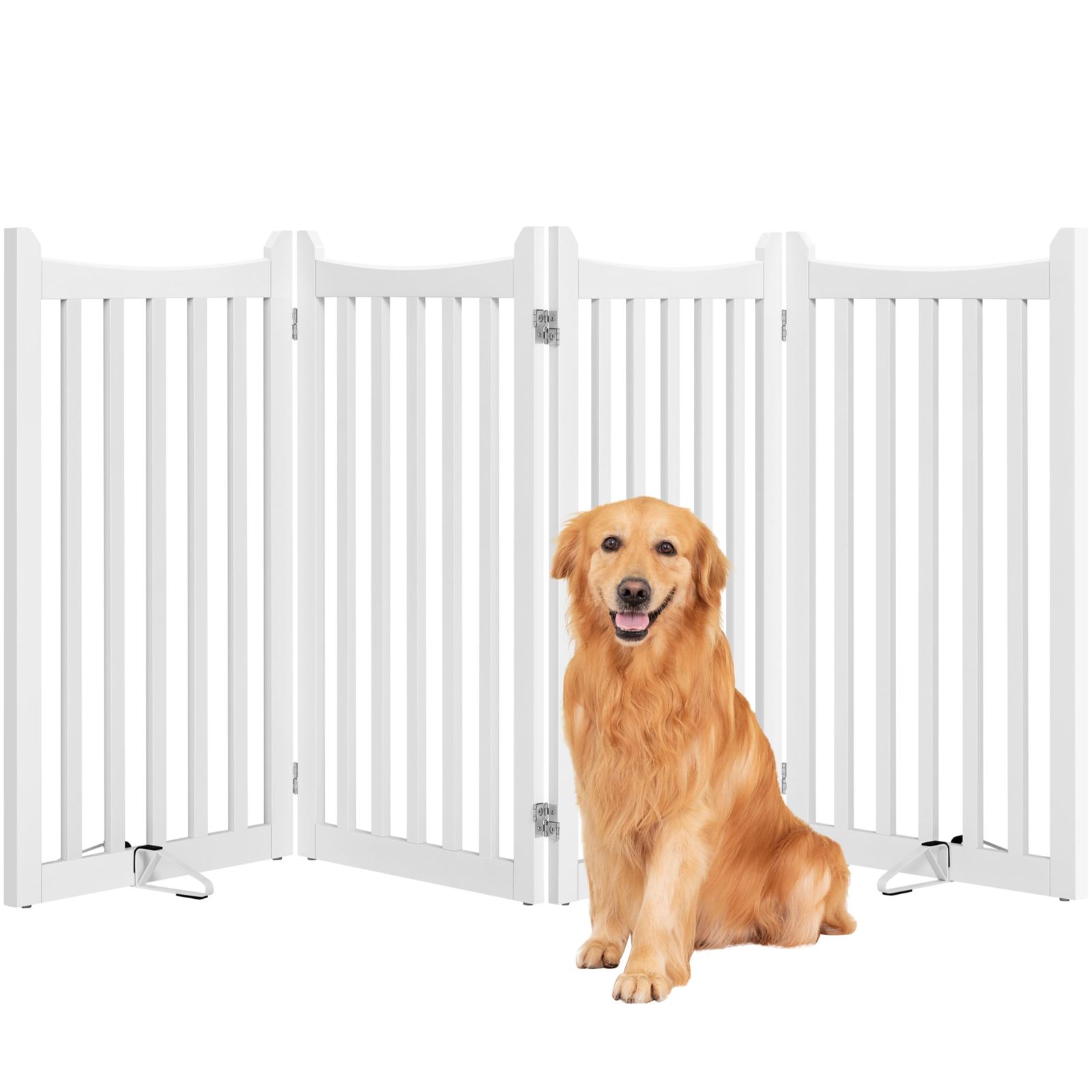 Yaheetech ペットゲート 犬 ゲート ペットフェンス 置くだけ 高さ90.5cm 幅201.5cm 自立式 高安定スタンド付き 折りたたみ式 間仕切り パーテーション ペット飛び出し防止 柵 室内 玄関 階段 キッチン対応 ホワイト（4枚パネル）
