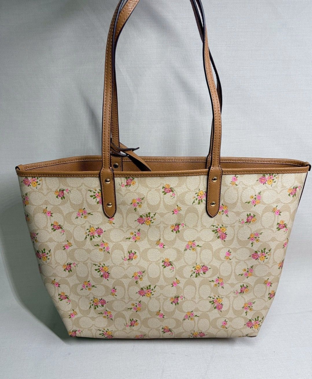 【中古美品・箱付】COACH コーチ リバーシブル トート 花柄 A4対応