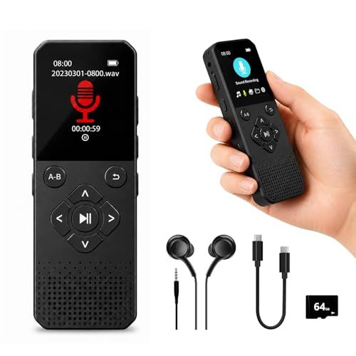 ボイスレコーダー 小型 長時間録音【32/64GB 大容量 & 3072kbps 音質 & 30 時間連続使用】 ノイズ低減 ワンボタン/AVR 録音 変速再生 リピート 巻き戻し 音読練習 Bluetooth 接続 液晶ディスプレイ パスワ 1c701869