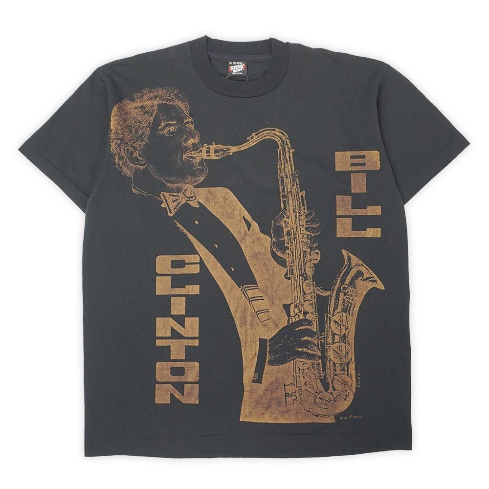 ビル・クリントン BILL CLINTON 90s 90年代 プリントTシャツ ジャズT JAZZ 珍品 大統領 シングルステッチ MADE IN USA アメリカ製 ヴィンテージ 古着 ブラック 黒 XL【中古】