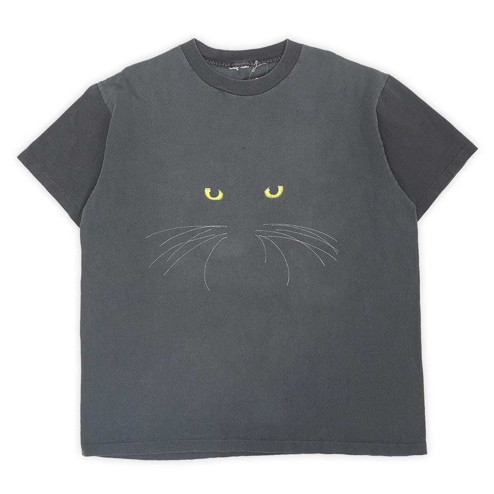 unknown 90s 90年代 プリントTシャツ 2トーン CAT キャット ネコ 黒猫 アニマル シングルステッチ USA ヴィンテージ アメリカ 古着 メンズ Tシャツ・カットソー フェードブラック / 墨黒 L相当【中古】