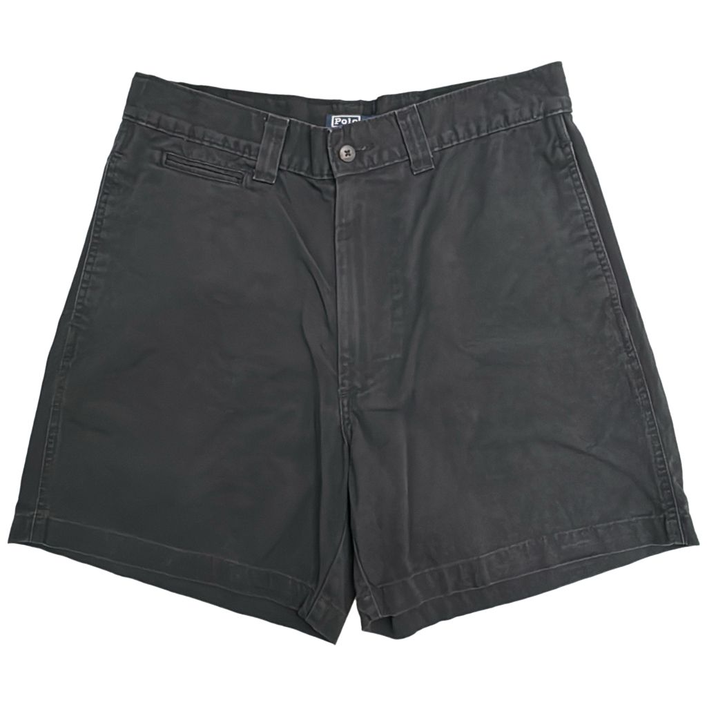 80年代 USA製 Polo by Ralph Lauren ポロ ラルフローレン チノショートパンツ ポロチノ ブラック(メンズ W33)中古 古着 Y4403