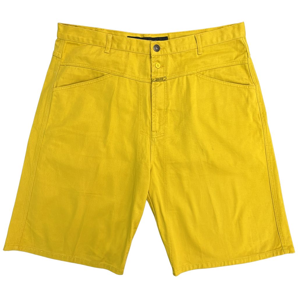 MARITHE + FRANCOIS GIRBAUD マリテ フランソワ ジルボー BRAND X SHORT デニム ショートパンツ イエロー(メンズ W42)中古 古着 Y4407