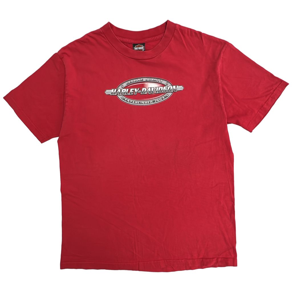 90年代 USA製 HARLEY DAVIDSON ハーレーダビッドソン 半袖Ｔシャツ モーターサイクル レッド(メンズ XL)中古 古着 Y4416