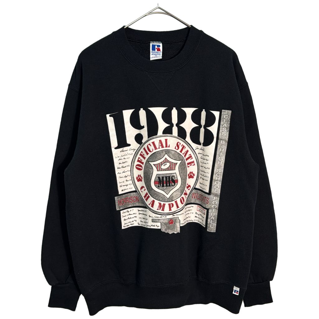 80年代 USA製 RUSSELL ATHLETIC ラッセル スウェット アメフト ハイスクール ブラック(メンズ XL)中古 古着 Y4446
