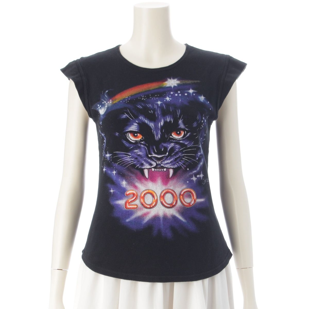 クロエ FW2000 BY STELLA MCCARTNEY アニマル HAPPY NEW YEAR 2000 プリント ノースリーブ カットソー トップス ブラック L【中古】