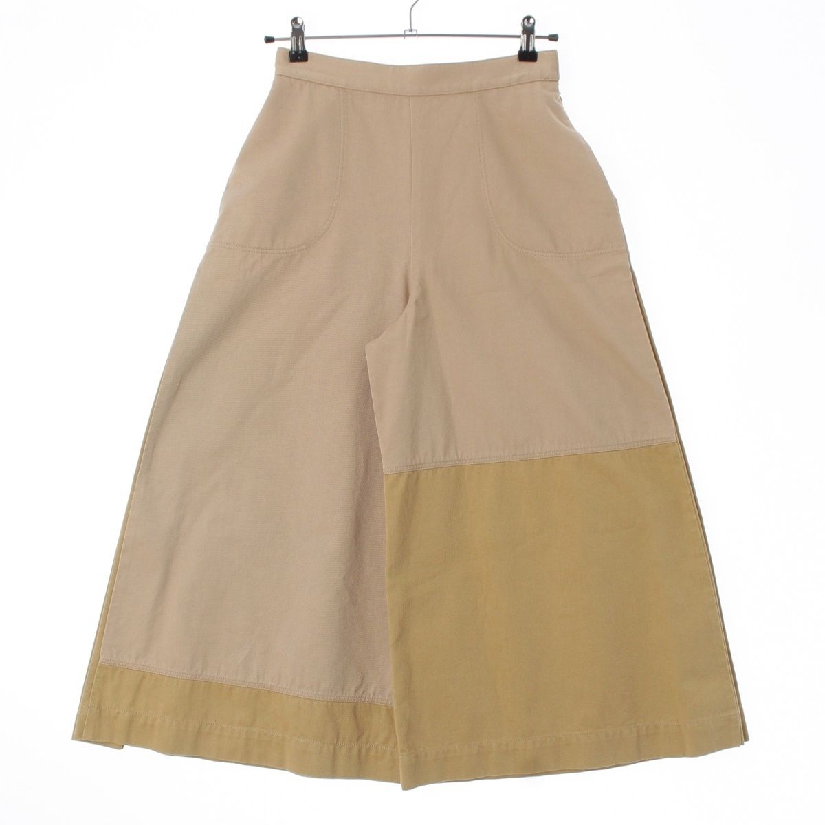 ロエベ コットン 切替 サイドプリーツ ワイドパ パンツ カーキ×ベージュ 34【中古】