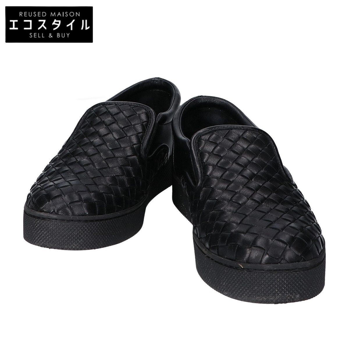 BOTTEGA VENETA　ボッテガヴェネタ　ブラック レザー イントレチャート スリッポン　36