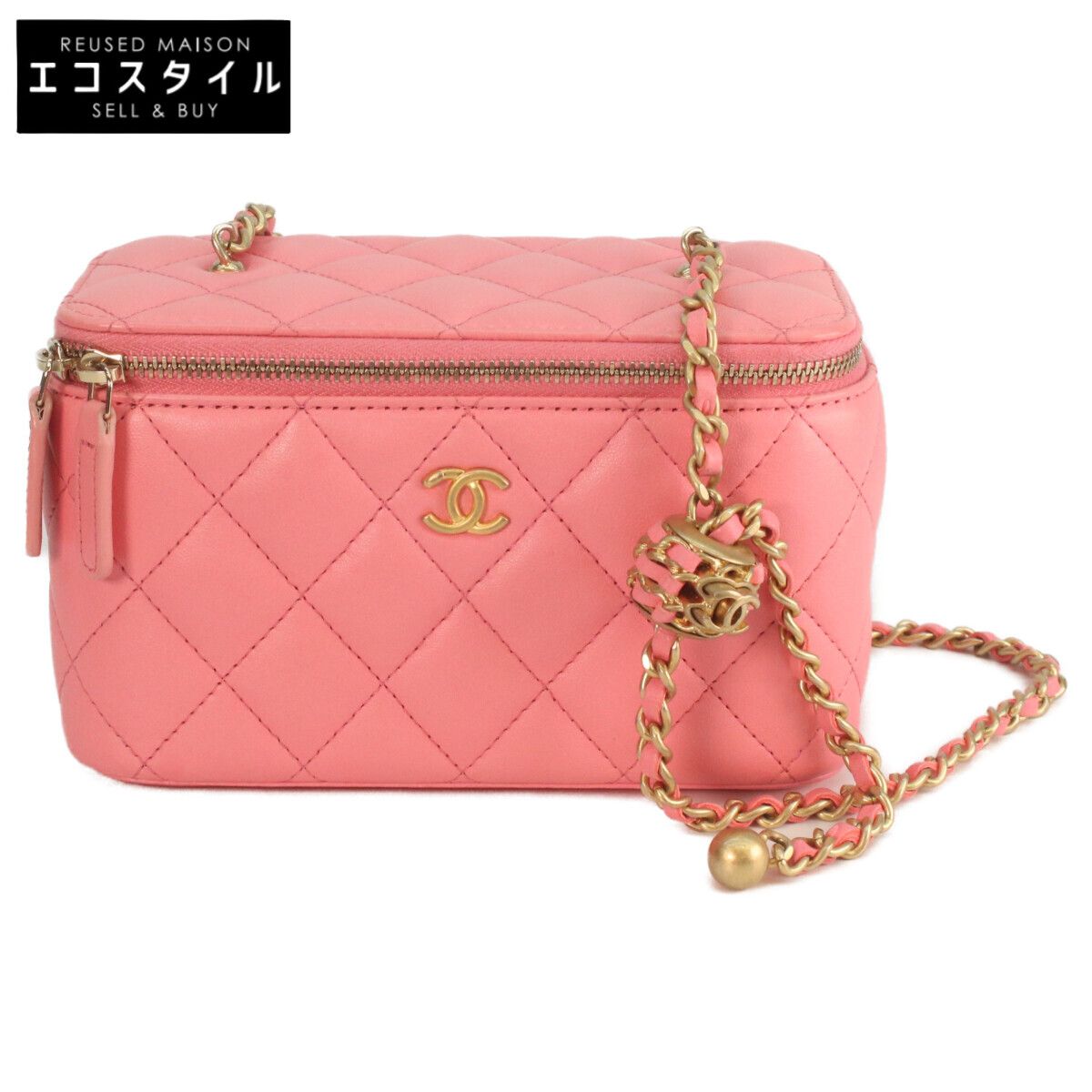 CHANEL シャネル 32番 AP2303 ピンク ラムスキン ゴールド金具 ココボール パールクラッシュ バニティチェーンショルダーバッグ