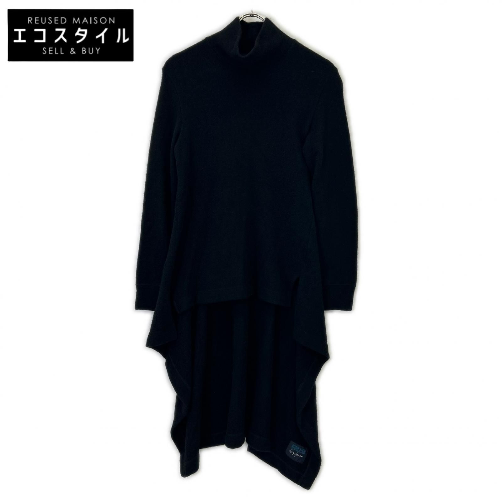 REGULATION Yohji Yamamoto　レギュレーション ヨウジヤマモト　ブラック FB-T51-111 ウール×カシミヤ アシンメトリーニットワンピース　なし