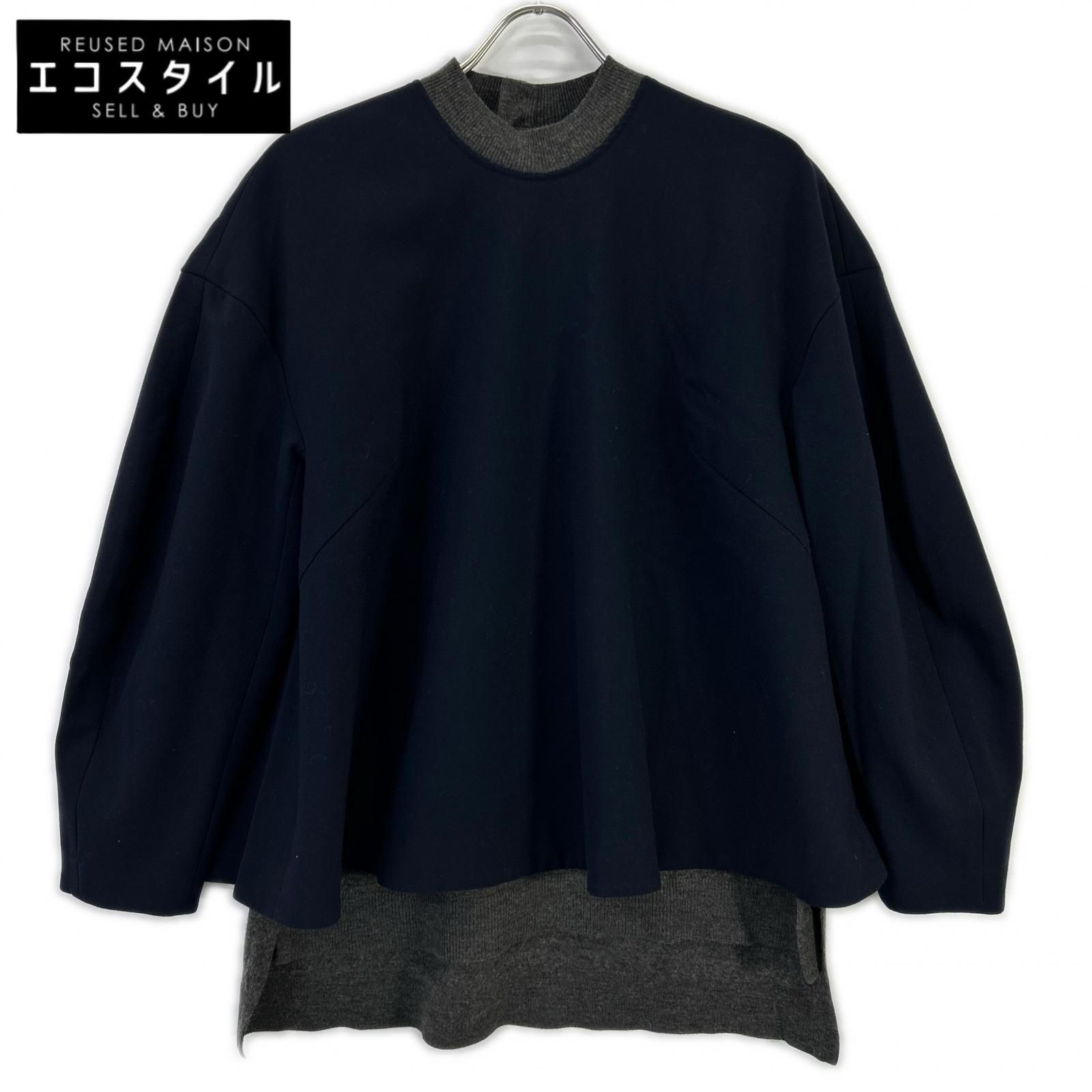 ENFOLD　エンフォルド　300GA230-1400 ネイビー×グレー KNIT-LAYERED PULLOVER　38