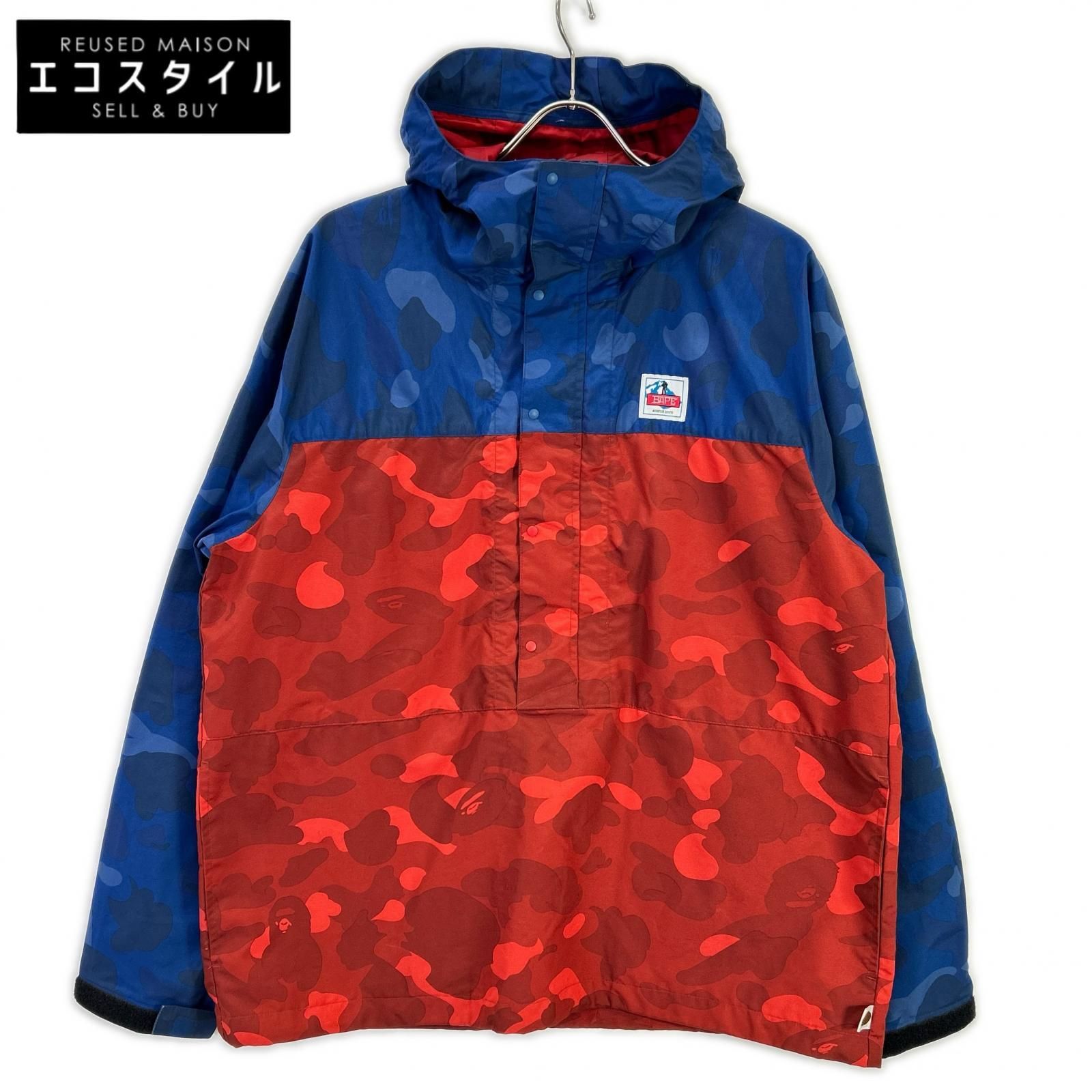 A BATHING APE　アベイシングエイプ　001LJA301009X レッド×ブルー サルカモ ナイロン マウンテン プルオーバーパーカ　M