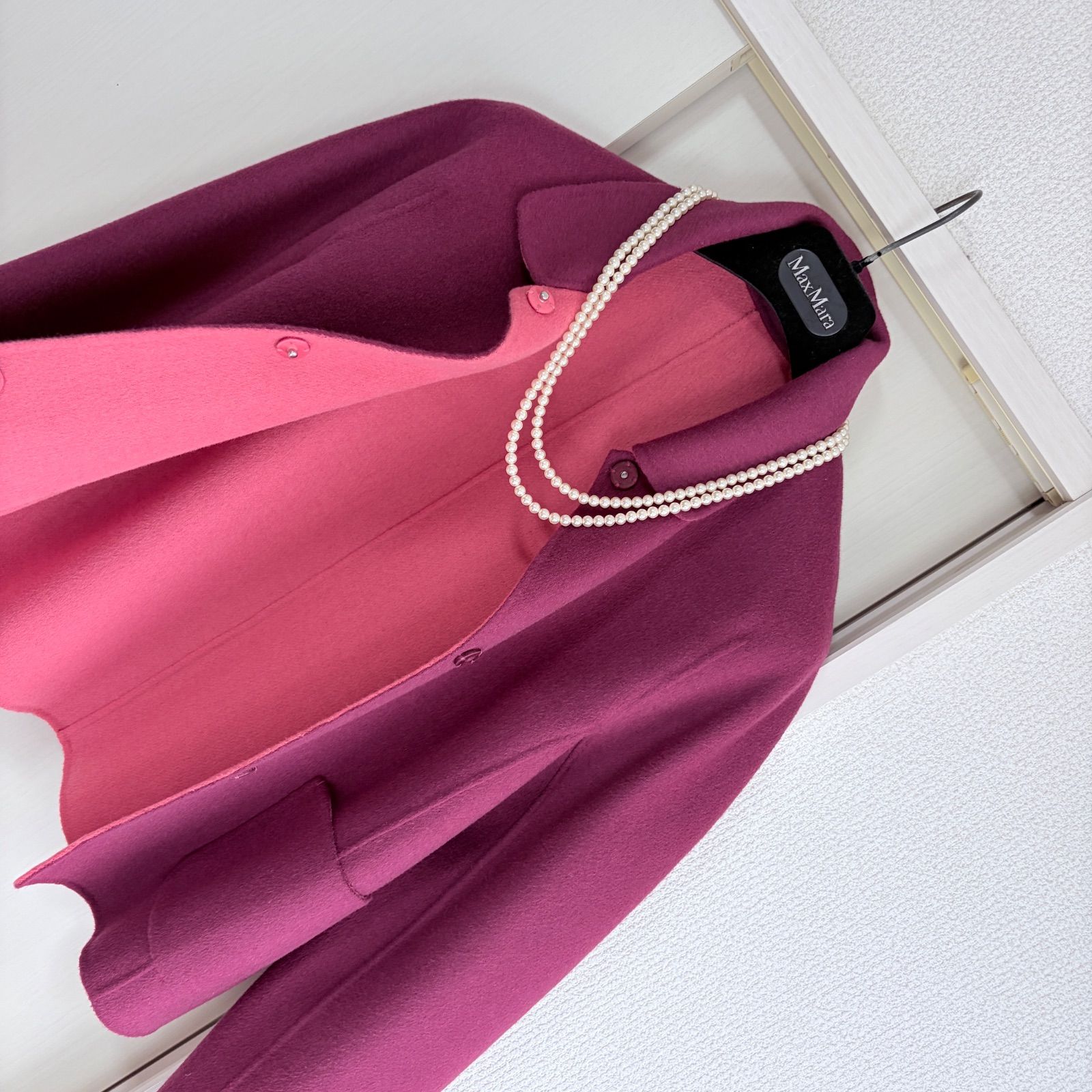 Max Mara Cucito a mano 90%virgin wool リバーシブル コート J44(L