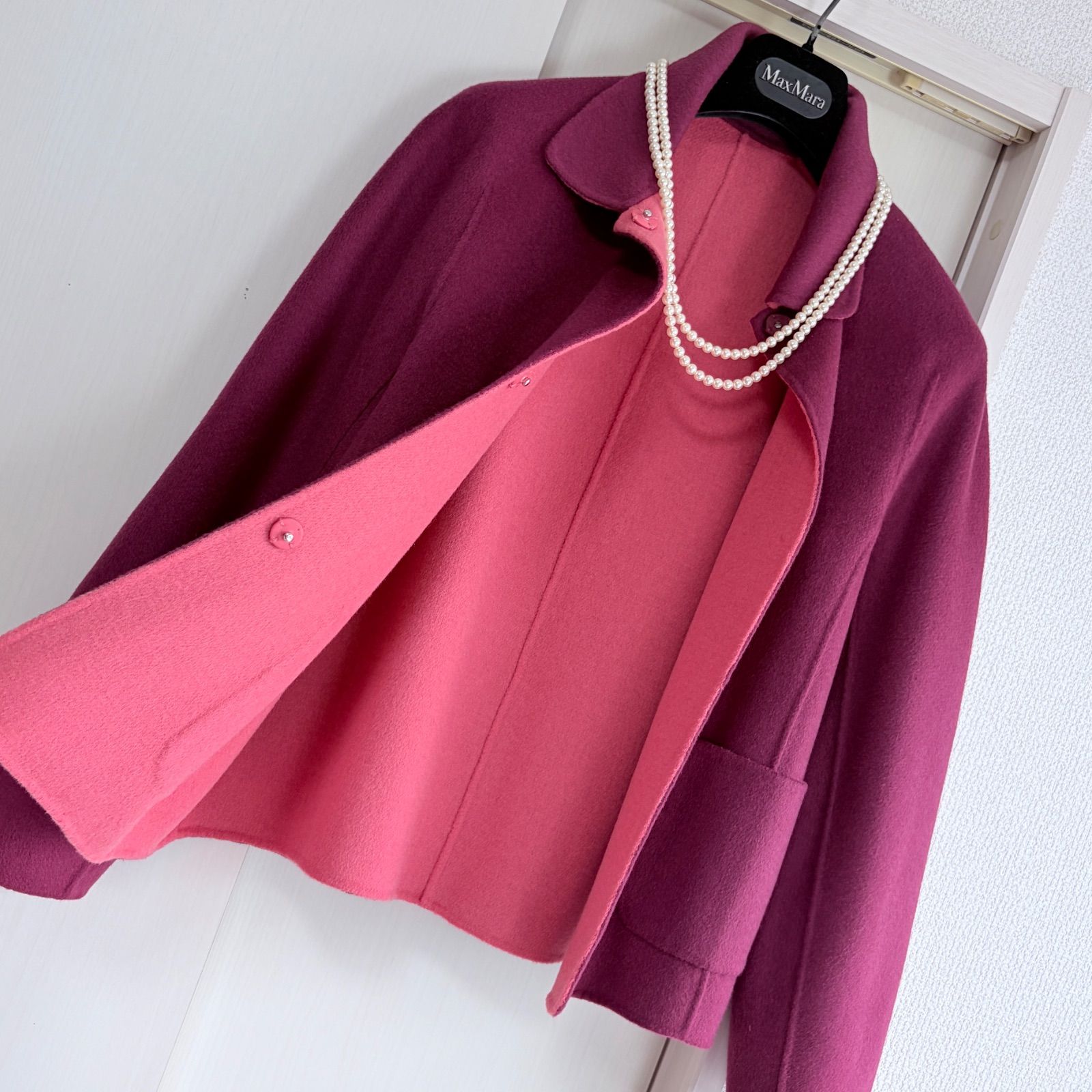 Max Mara Cucito a mano 90%virgin wool リバーシブル コート J44(L