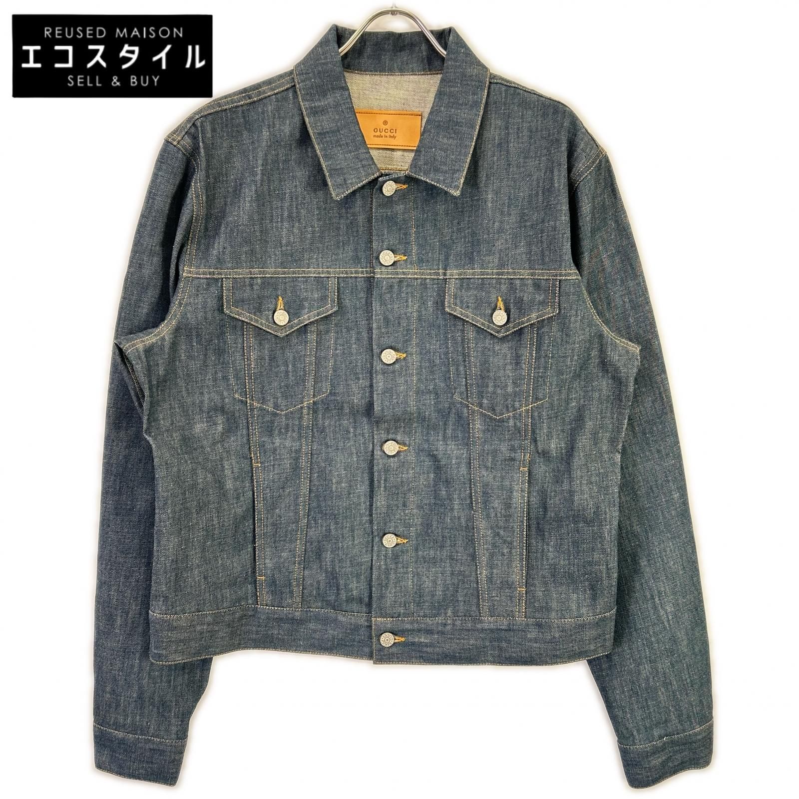 GUCCI　グッチ　ブルー系 コットン レザーパッチ 3rd デニムジャケット　52