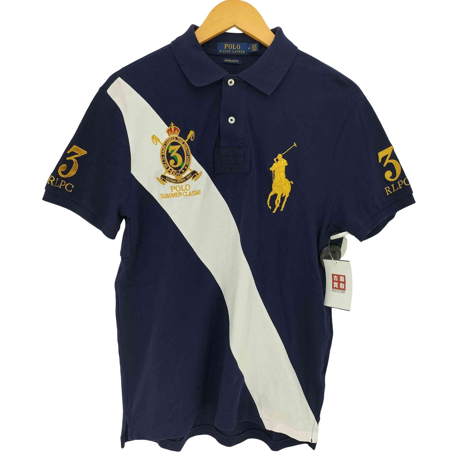 ポロラルフローレン POLO RALPH LAUREN CUSTOM SLIM FIT ゴールド ビッグポニー刺繍 袖ナンバリング3 半袖ポロシャツ メンズ import：M