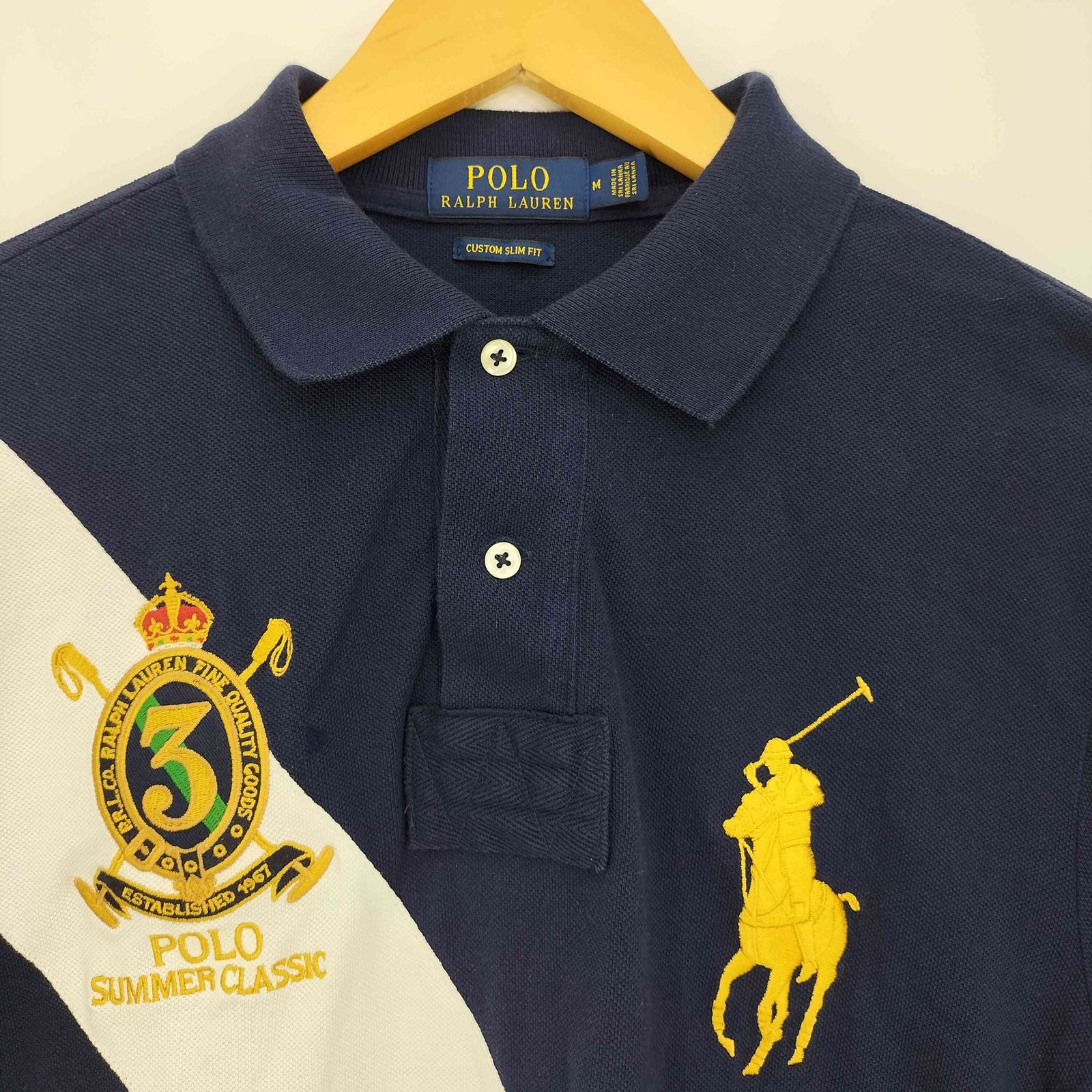 【大きめ】ポロラルフローレン 半袖 ポロシャツ 刺繍ゴールドポニー ネイビー S ポロラルフローレン POLO RALPH LAUREN CUSTOM SLIM FIT ゴールド
