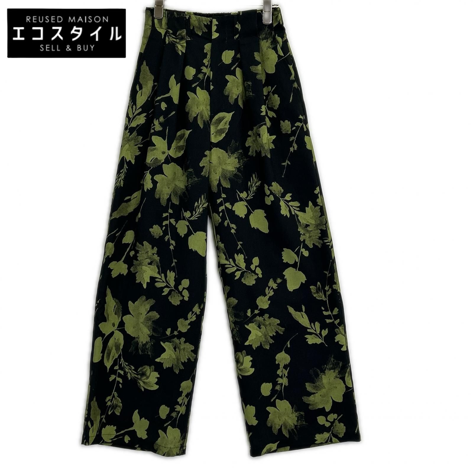 Ameri　アメリ　ブラック GRAINY FLOWER STRAIGHT PANTS　S