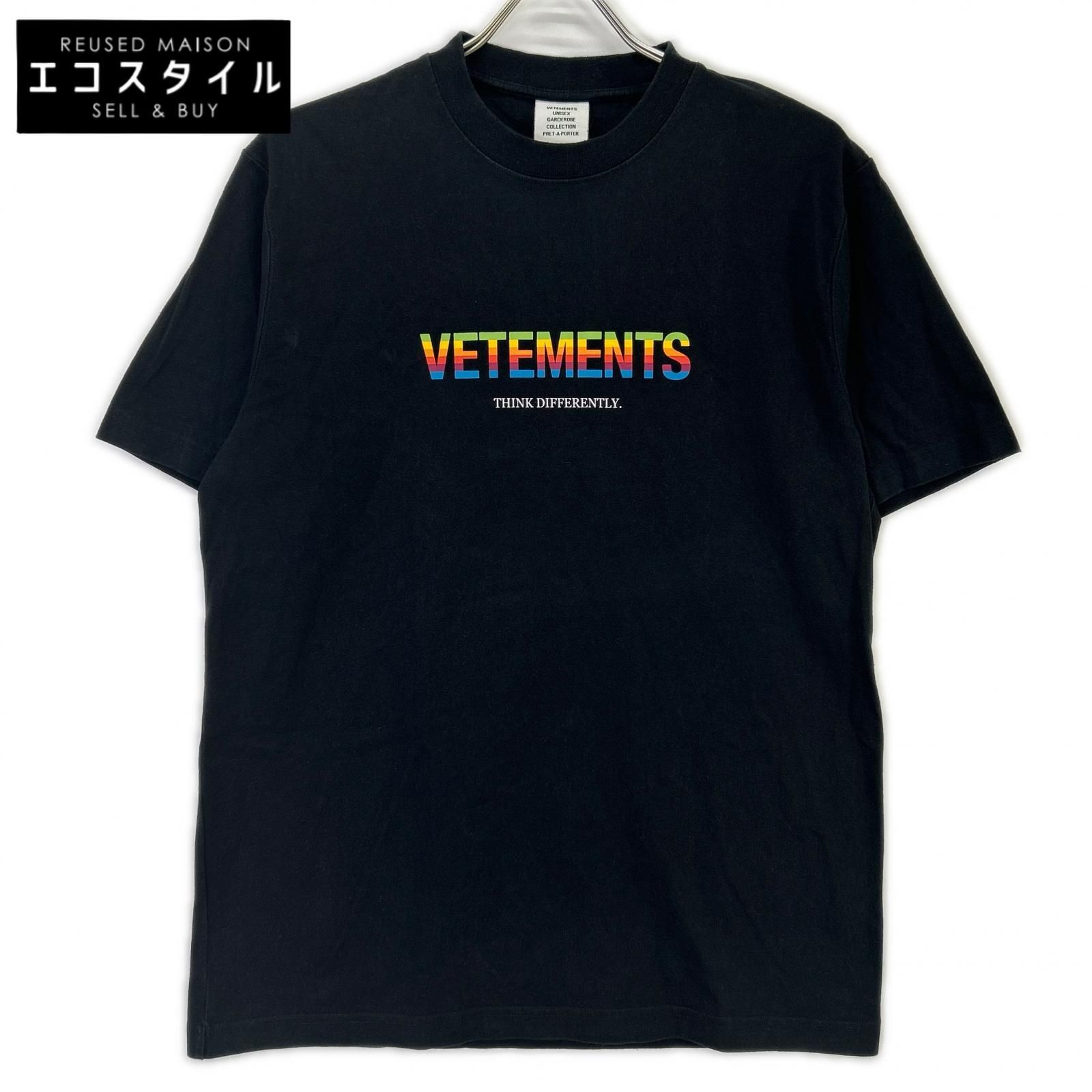 VETEMENTS　ヴェトモン　ブラック カラフルロゴプリント ショートスリーブ カットソー　M