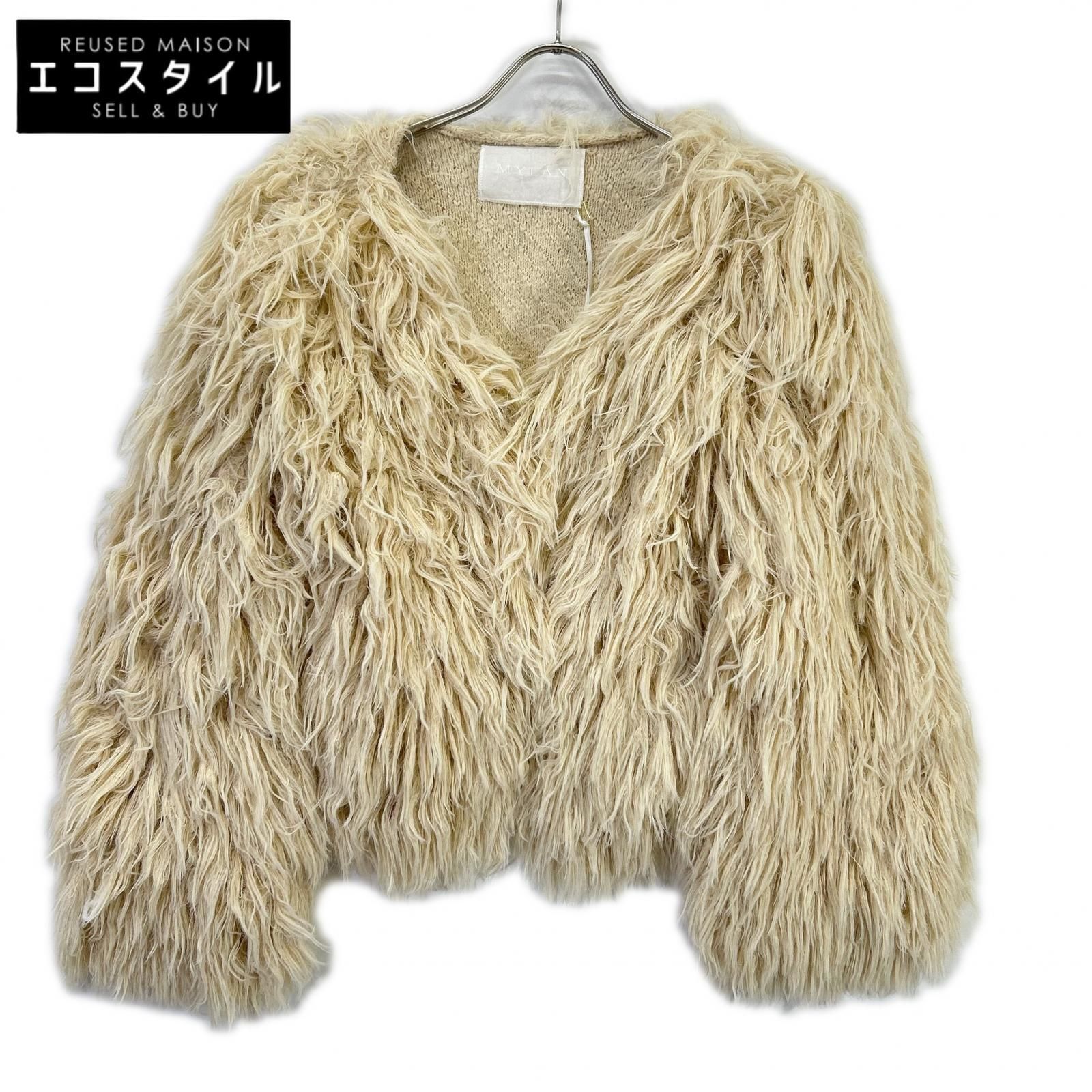 MYLAN　マイラン　MY25AW-KR010 シェルホワイト Long Fur Knit Short Cardigan　F
