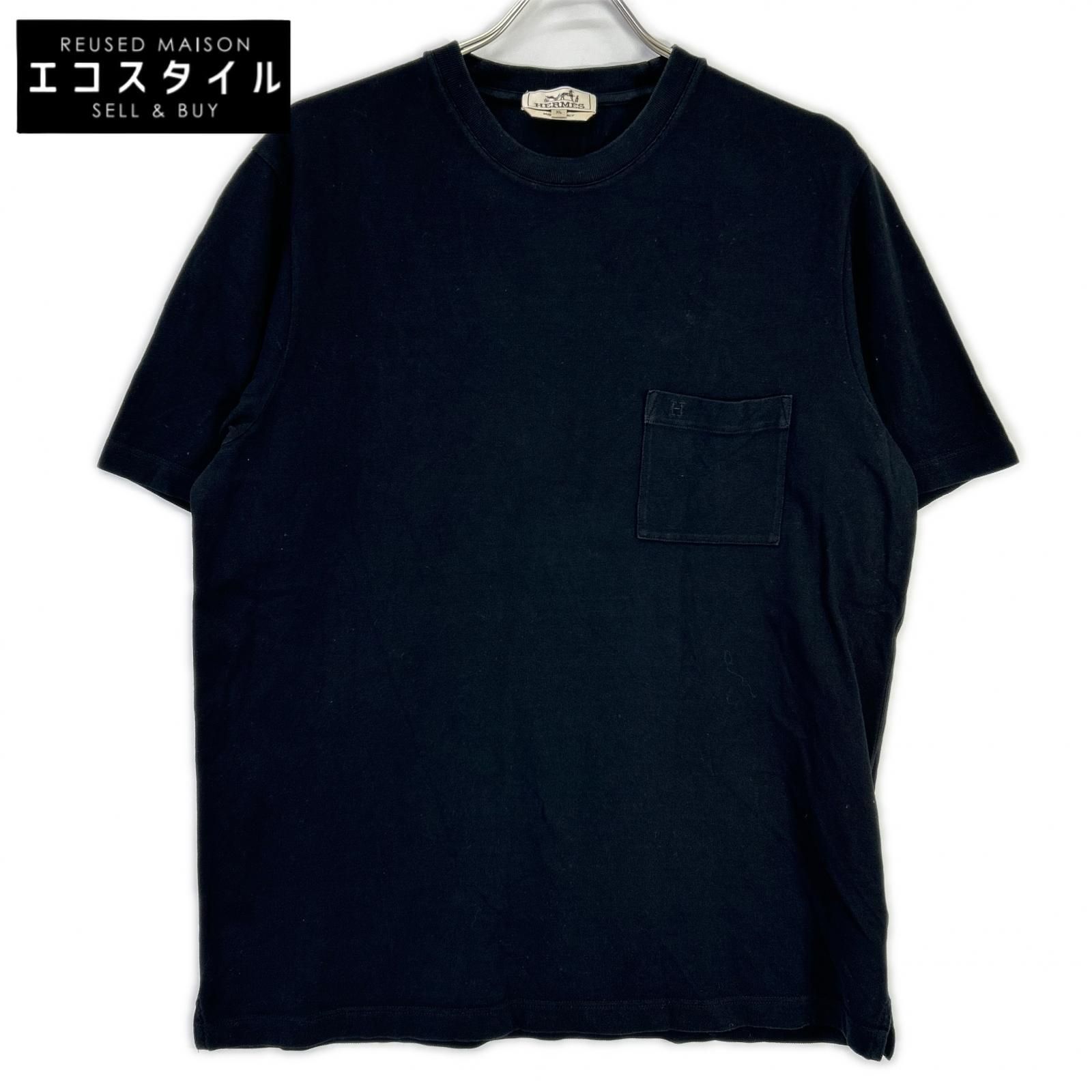 HERMES　エルメス　ブラック コットン H刺繍 半袖Tシャツ　XL