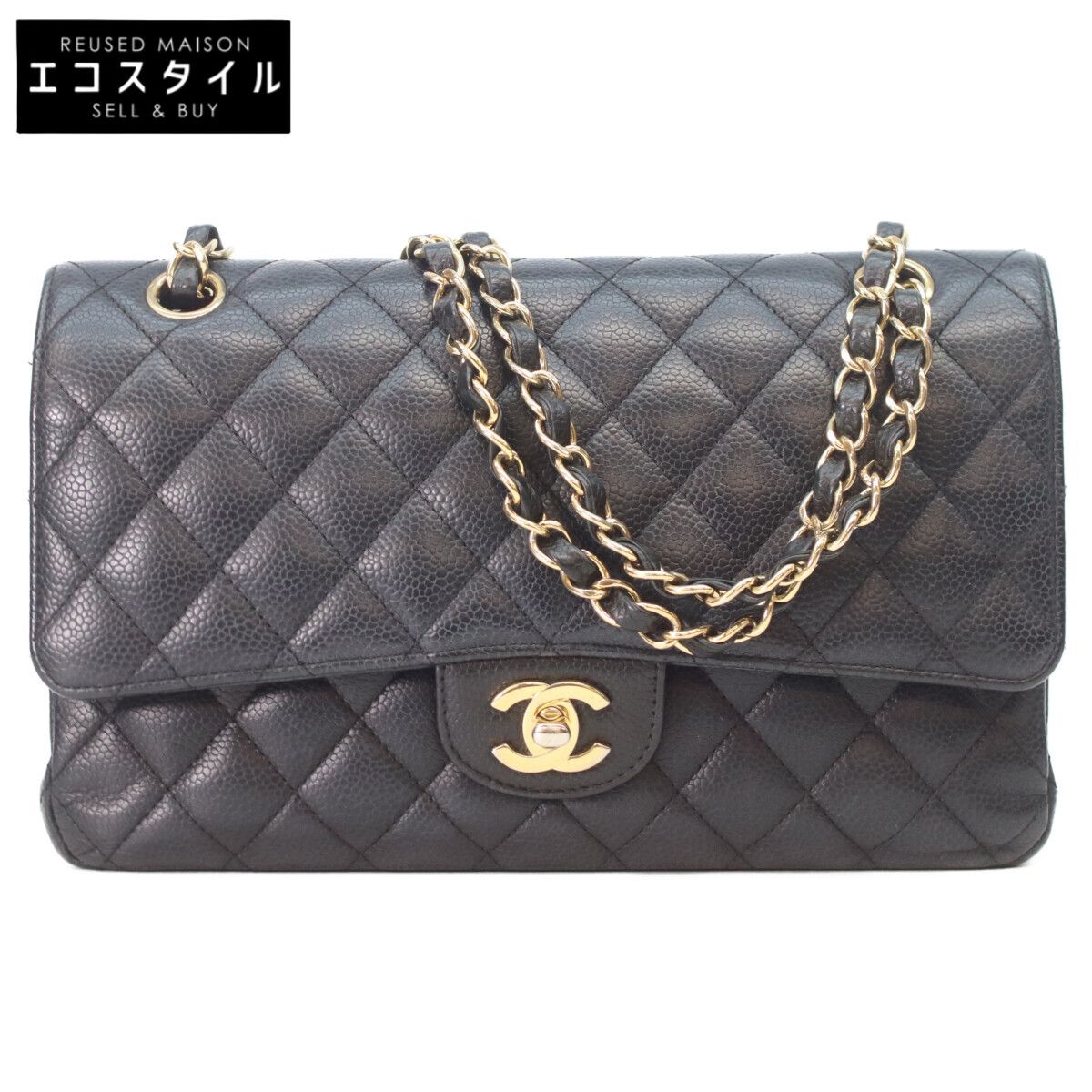 CHANEL　シャネル　27番 A01112 黒 キャビア ゴールド金具 マトラッセ25