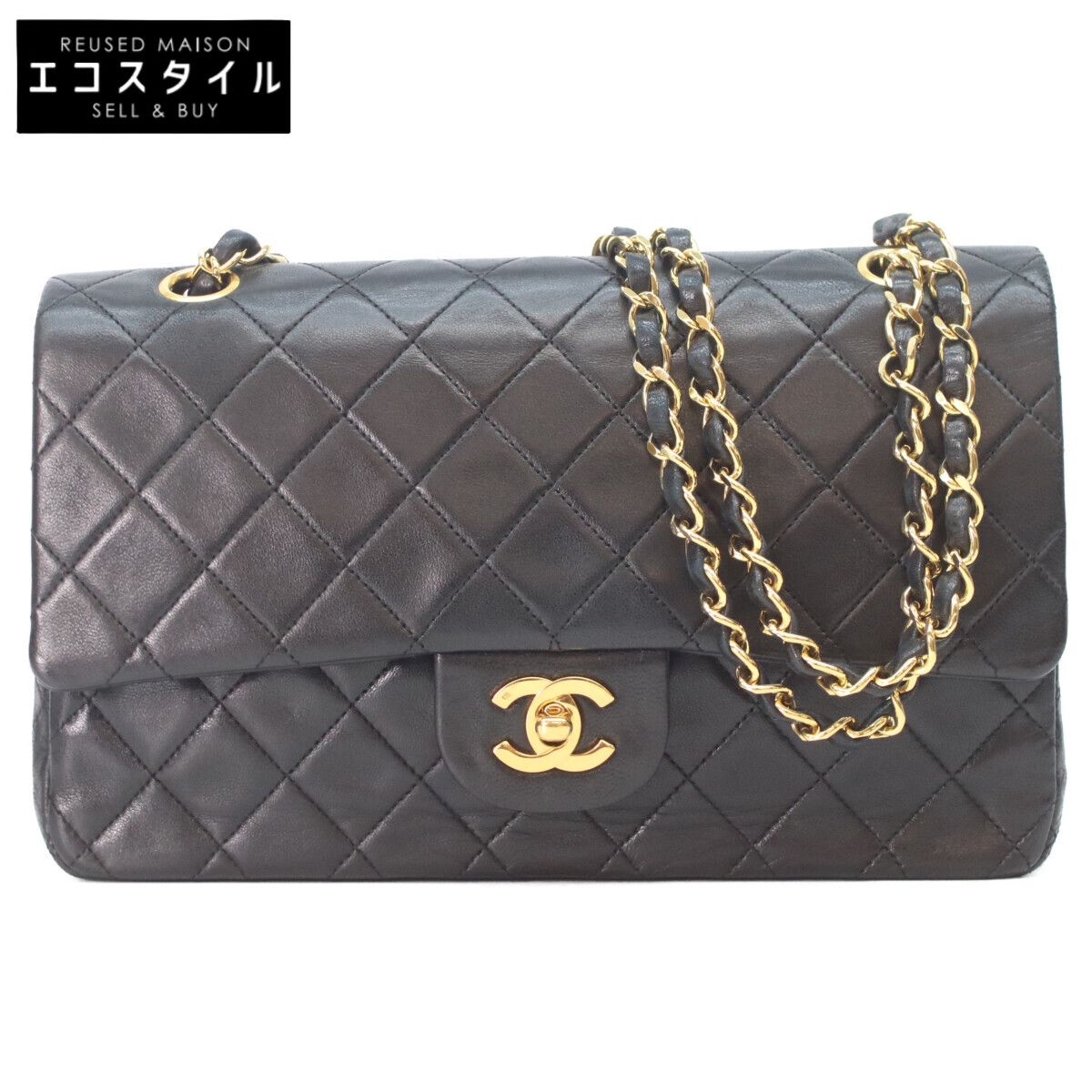 CHANEL シャネル A01112 黒 ラム ゴールド金具 マトラッセ25