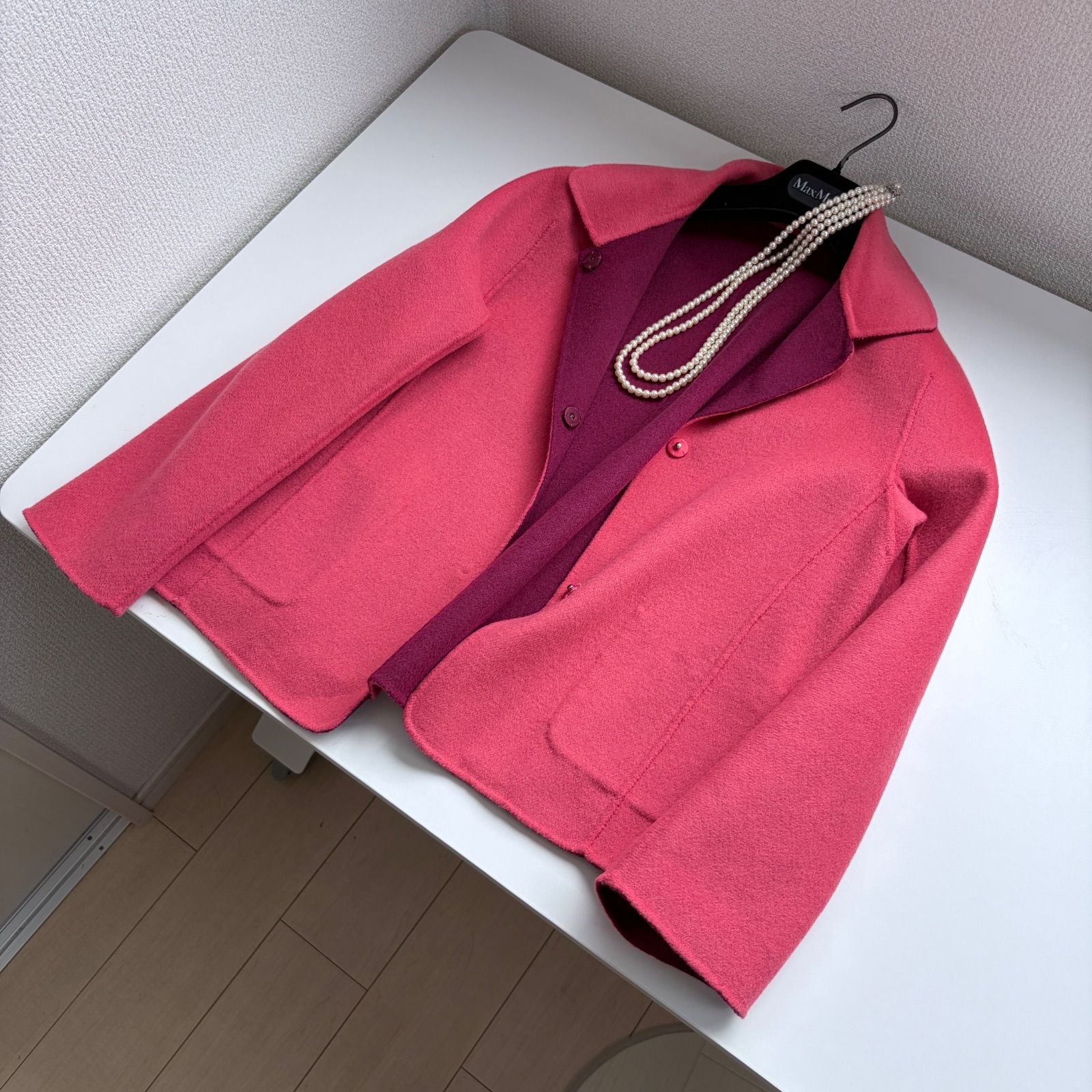 Max Mara Cucito a mano 90%virgin wool リバーシブル コート J44(L