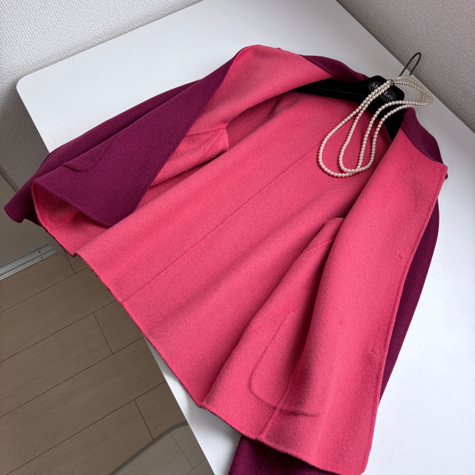 Max Mara Cucito a mano 90%virgin wool リバーシブル コート J44(L