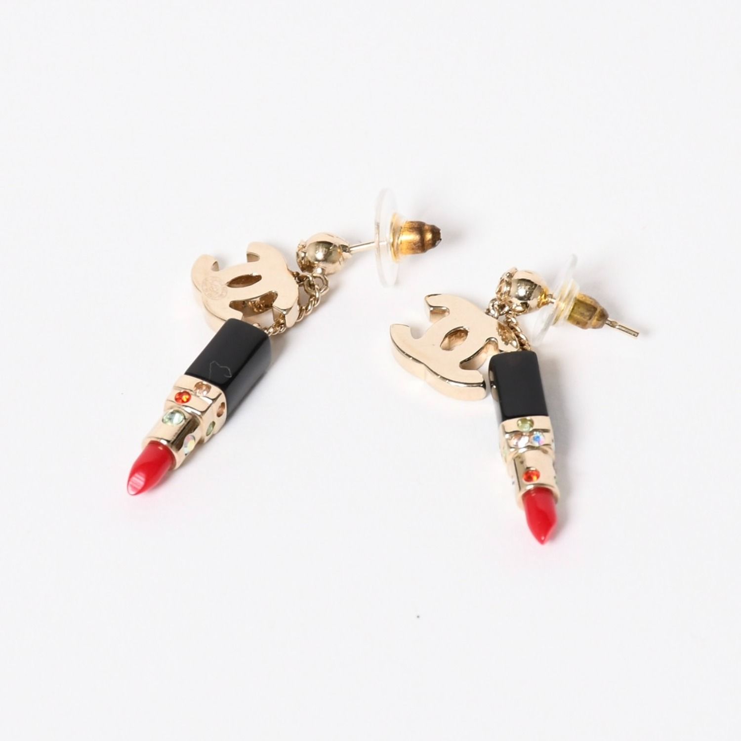 極美品 CHANEL シャネル ピアス リップスティック 両耳 重量約8.36g GP ゴールド ブラック レッド 04A刻印 中古 4c064770