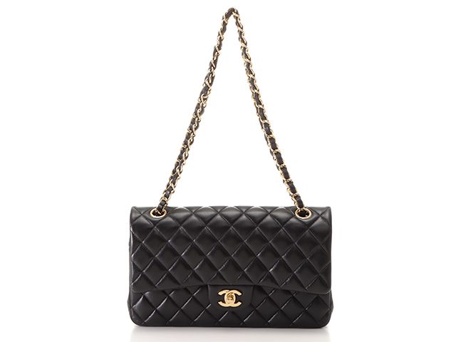 CHANEL シャネル マトラッセWフラップ25 Wチェーンショルダーバッグ A01112 ラムスキン ブラック/ゴールド金具 レディース【中古】460