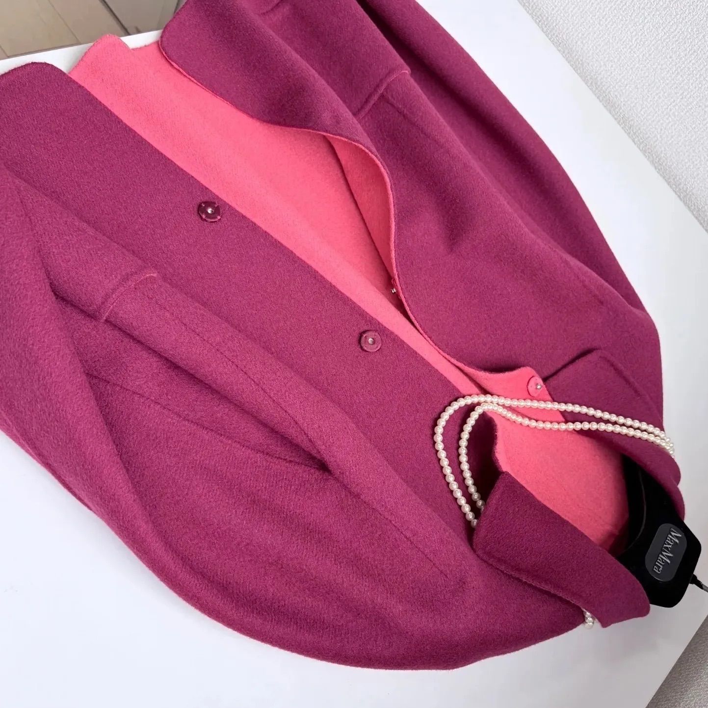 Max Mara Cucito a mano 90%virgin wool リバーシブル コート J44(L
