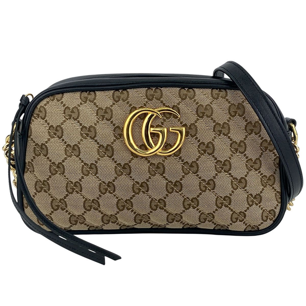 GUCCI グッチ GGマーモント スモール チェーンバッグ ショルダーバッグ 447632 レディース GGキャンバス レザー ベージュ ブラック 中古