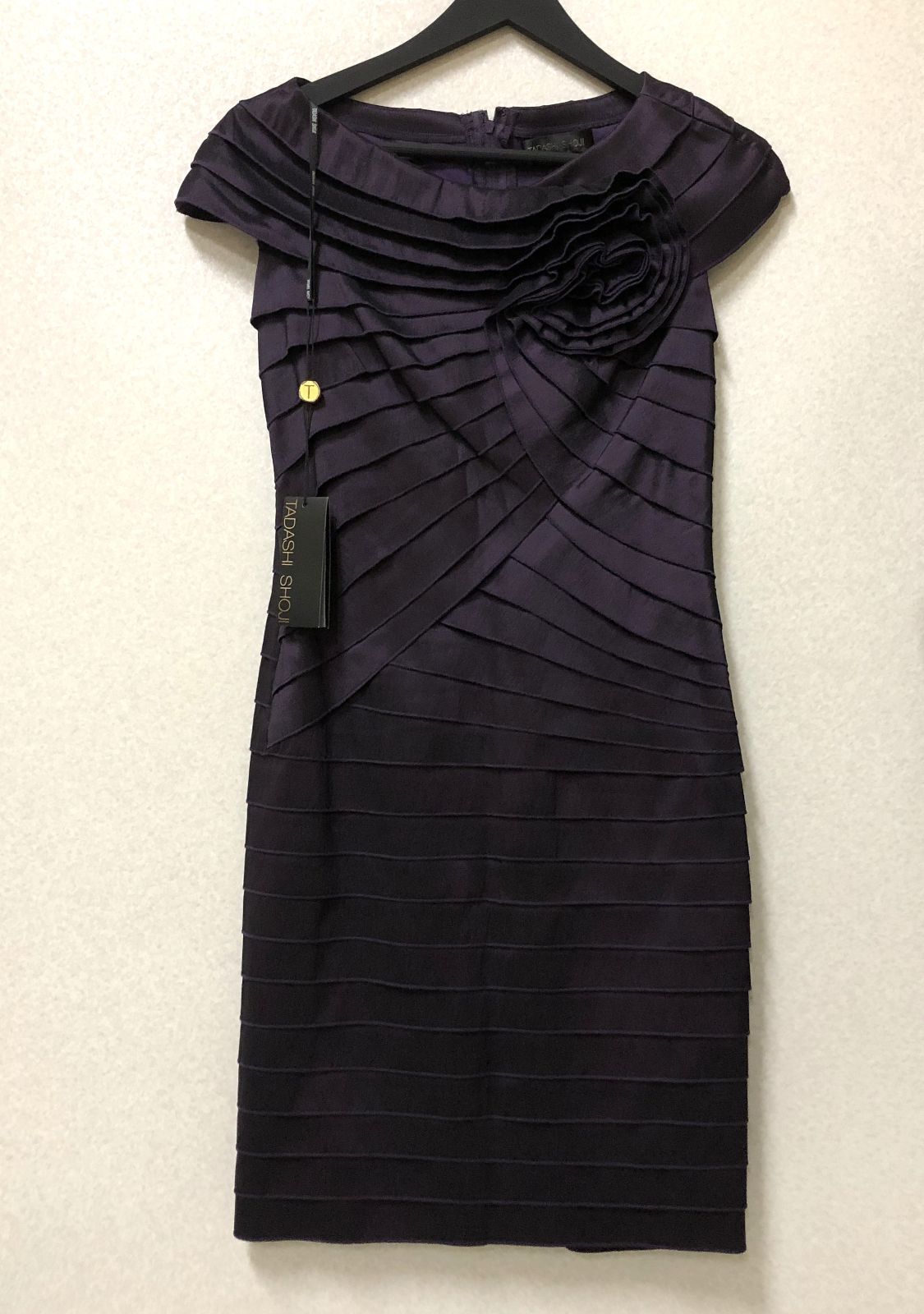 D584 TADASHI SHOJI タダシショージ シャッタープリーツワンピース サイズ0 タグ付き パープル 265737636