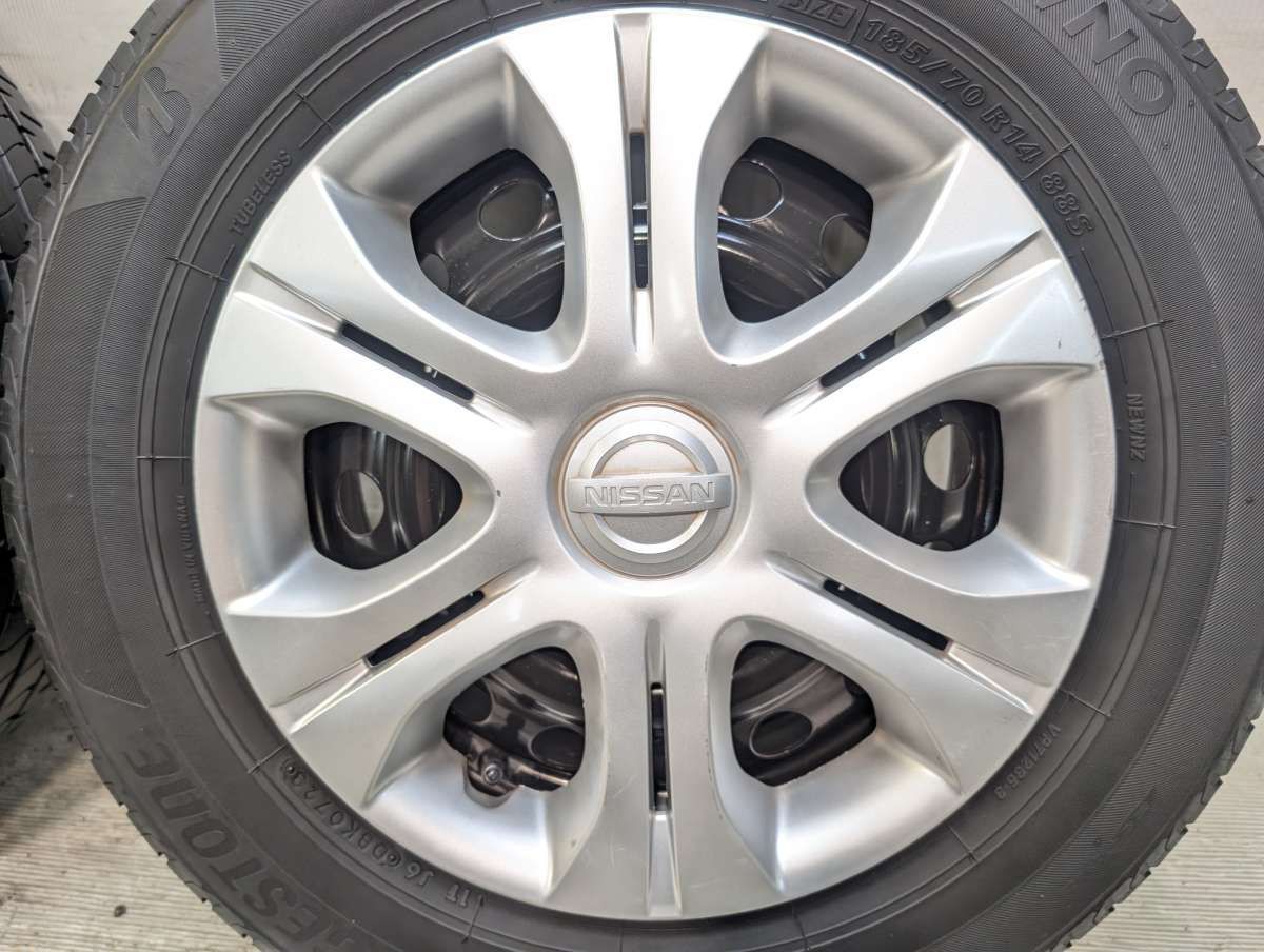 185/70R14 ブリヂストン NEWNO 日産純正 14x5.5 100-4穴 中古タイヤ 