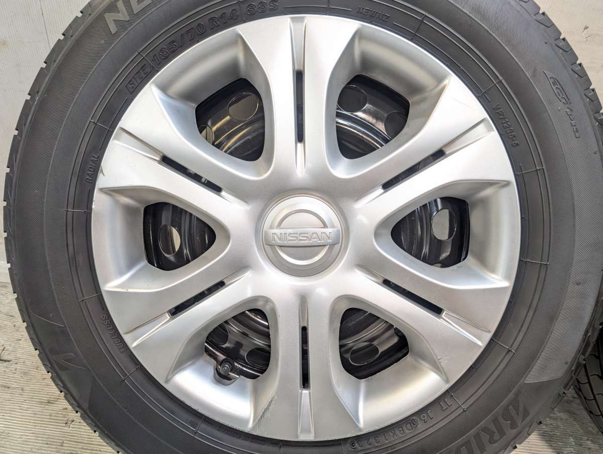 185/70R14 ブリヂストン NEWNO 日産純正 14x5.5 100-4穴 中古タイヤ 