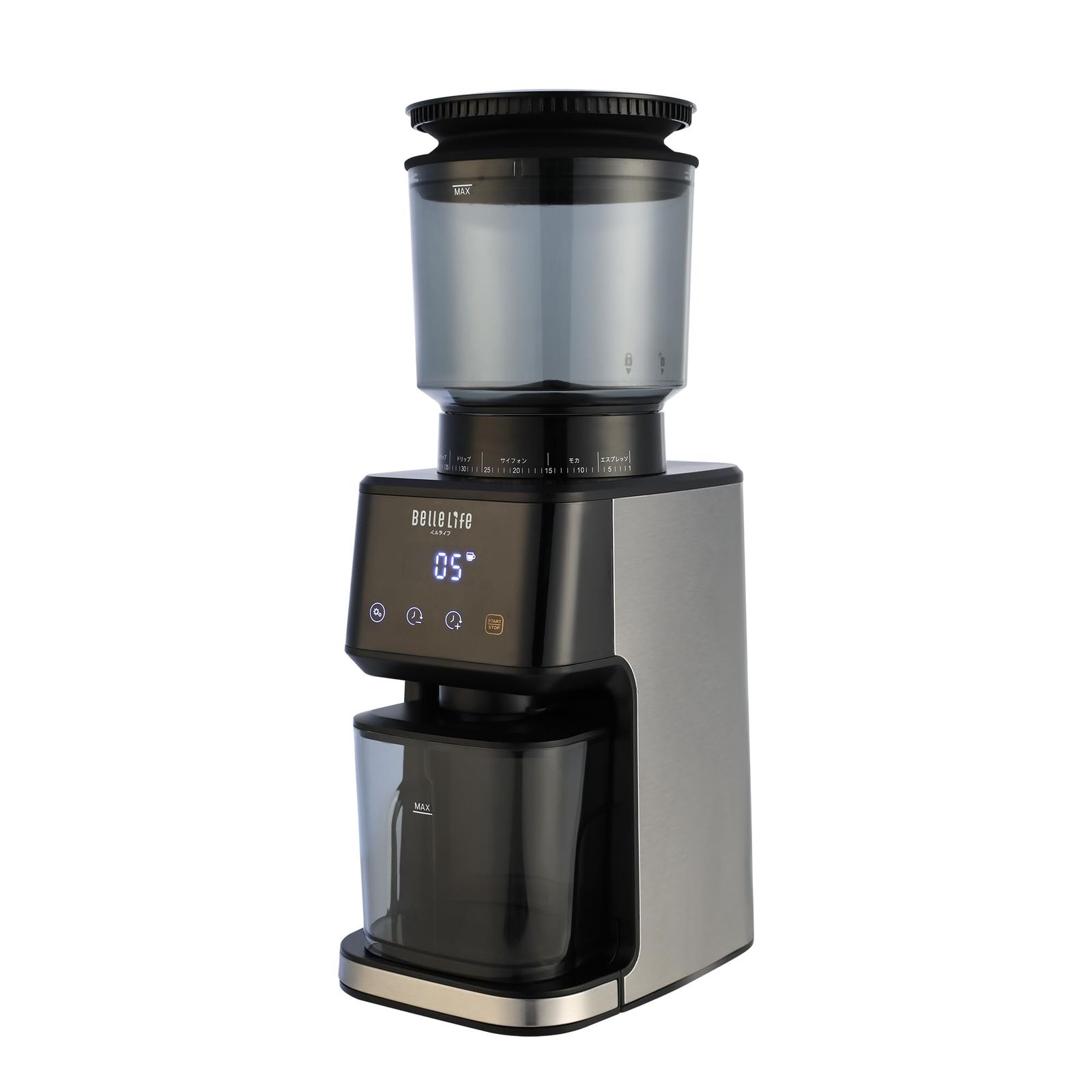 BelleLife 電動コーヒーミル コーヒーグラインダー コーン式コーヒーグラインダー 極細~粗挽き 粒度51段階設定 コーヒー粉砕機 小型 珈琲ミル 静電気飛散防止 液晶タッチパネル 大容量 豆挽き 粉末 取り外し可能 掃除ブラシ付 BD 88577889
