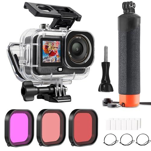 FitStill 60m/196フィート ダイビングキット DJI Osmo Action 6用 防水ハウジング + 浮力ハンドル + ダイビングフィルター 水中撮影用 水中撮影用 シュノーケリング、サーフィン、水上スキーに最適 DJI Ac cfe06f85