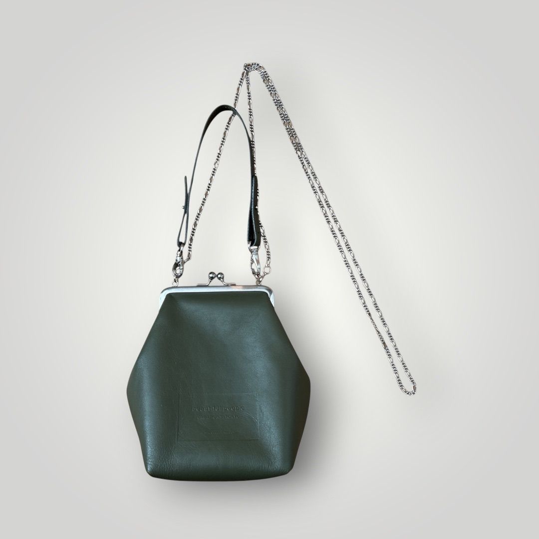 ビューティフルピープル　beautiful people　clasp shoulder hand pouch　khaki　カーキ　がま口　チェーン　ショルダーバッグ　ミニショルダー　牛革　スムースレザー