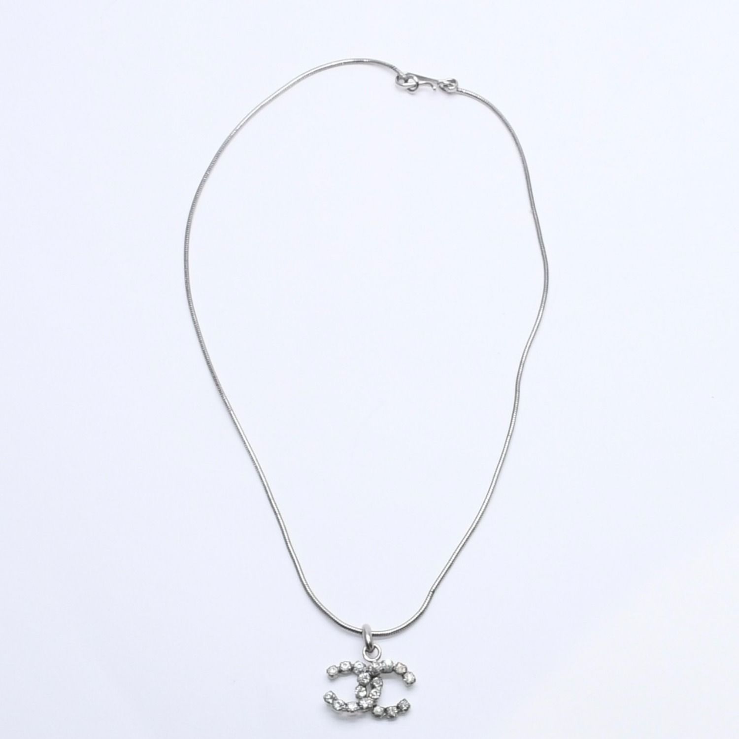 極美品 CHANEL シャネル ココマーク ネックレス SV 00A ライトストーン シルバー 中古 4b012975
