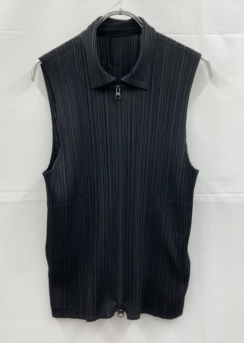 PLEATS PLEASE プリーツプリーズ ノースリーブカットソー PP04-JE384 ジップアップ 日本製 サイズ3 ブラック 夏