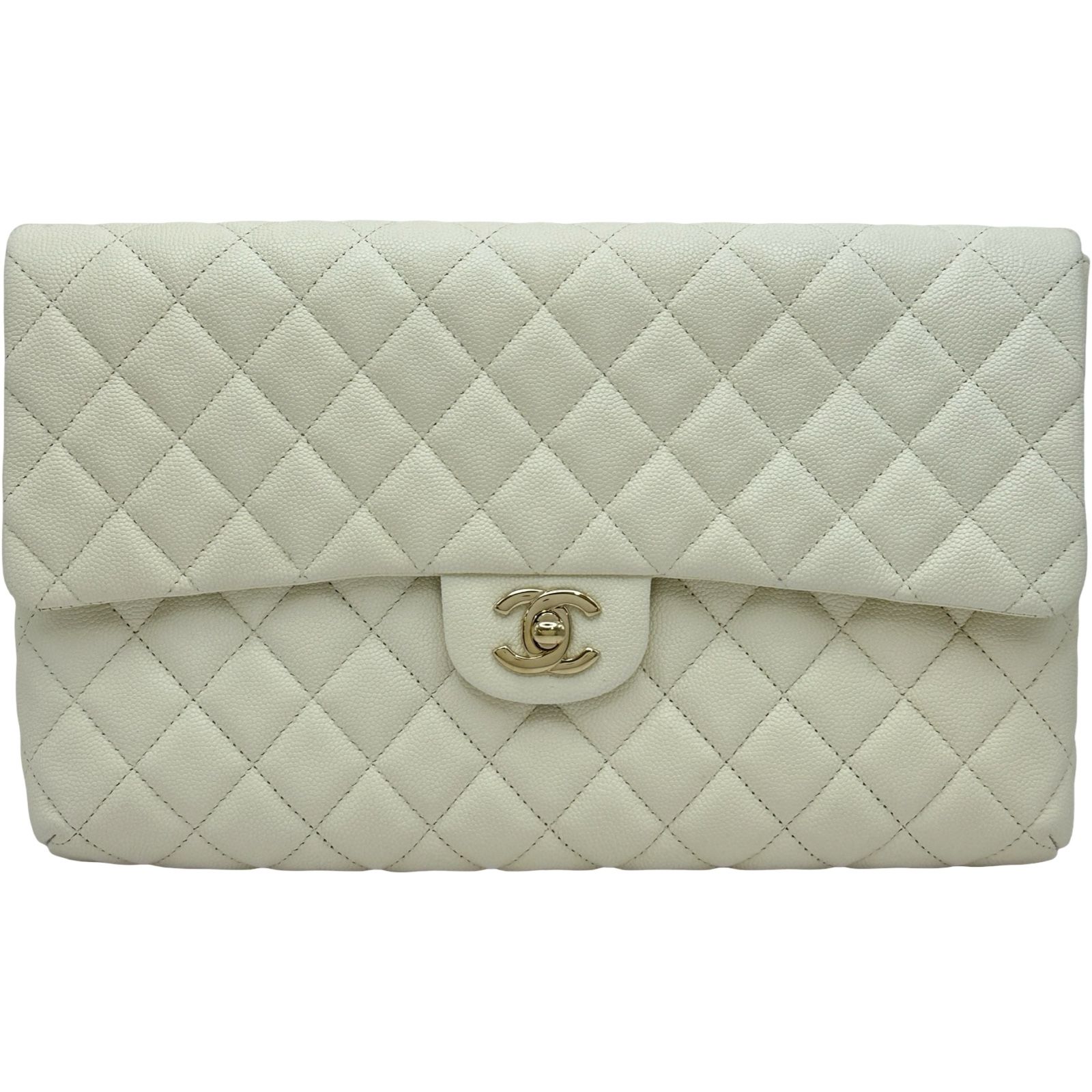 シャネル CHANEL マトラッセクラッチバッグ 27番台 ホワイト/ゴールド金具 キャビアスキン レディース クラッチバッグ