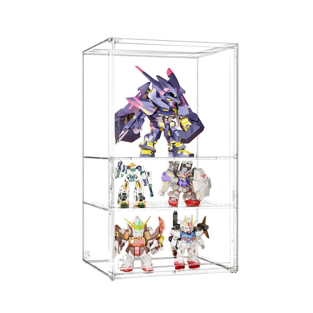 フィギュアケース 3段 60cm アクリルケース ショーケース 積み重ねる マグネット式扉 組立簡単 ポップマートケース ディスプレイケース 透明 段 uvカット 卓上 プラモデルショーケース (クリア-幅35*奥30*高60cm, 1ボック 637bff8a