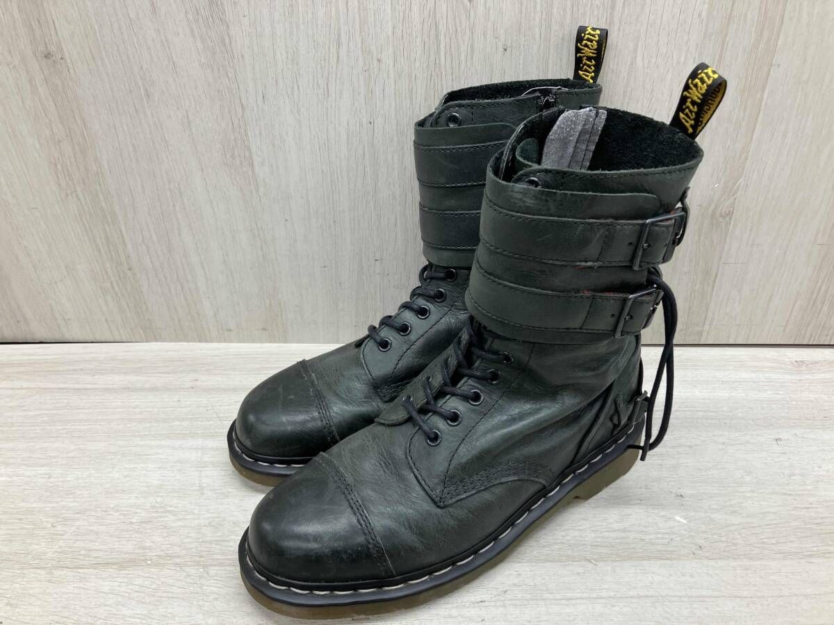 通年 Dr.Martensドクターマーチン 11ホール サイドジップ レースアップブーツ ブーツ トリプルバックルストラップ モスグリーン US9 (27.0)