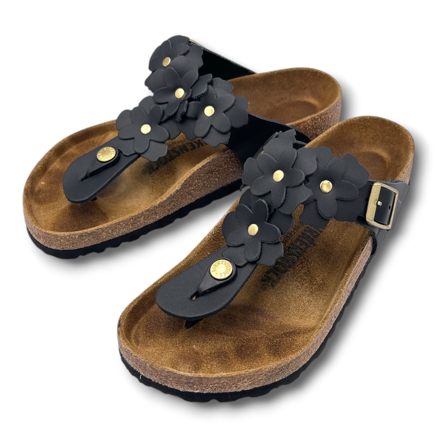 BIRKENSTOCK ビルケンシュトック Gizeh Flower ギゼフラワー サンダル トングサンダル レザー 黒 ブラック 23cm レディース 夏 ゴーゴー古着セントラルパーク名古屋店 26 No.久2352