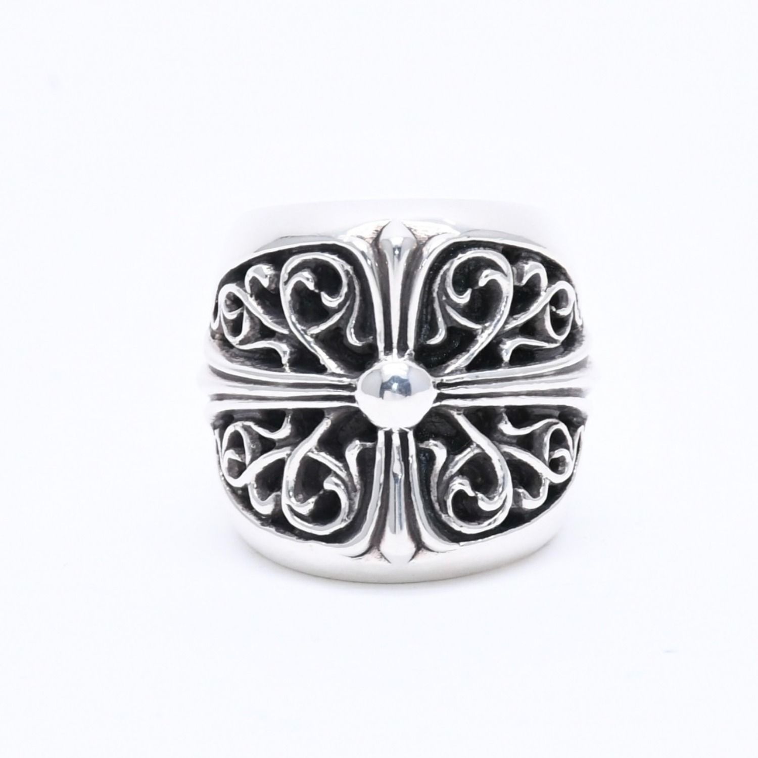 極美品 CHROME HEARTS クロムハーツ CLASSIC OVAL CROSS クラシック オーバルクロスリング 重量40.26g サイズ14号 シルバー925 中古 4a004521