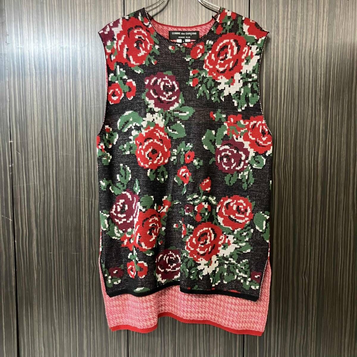 COMME des GARCONS 22ss 花の存在期 COMME des GARCONS HOMME PLUS サイズM フラワー柄 ジャガード ノースリーブニット ベスト