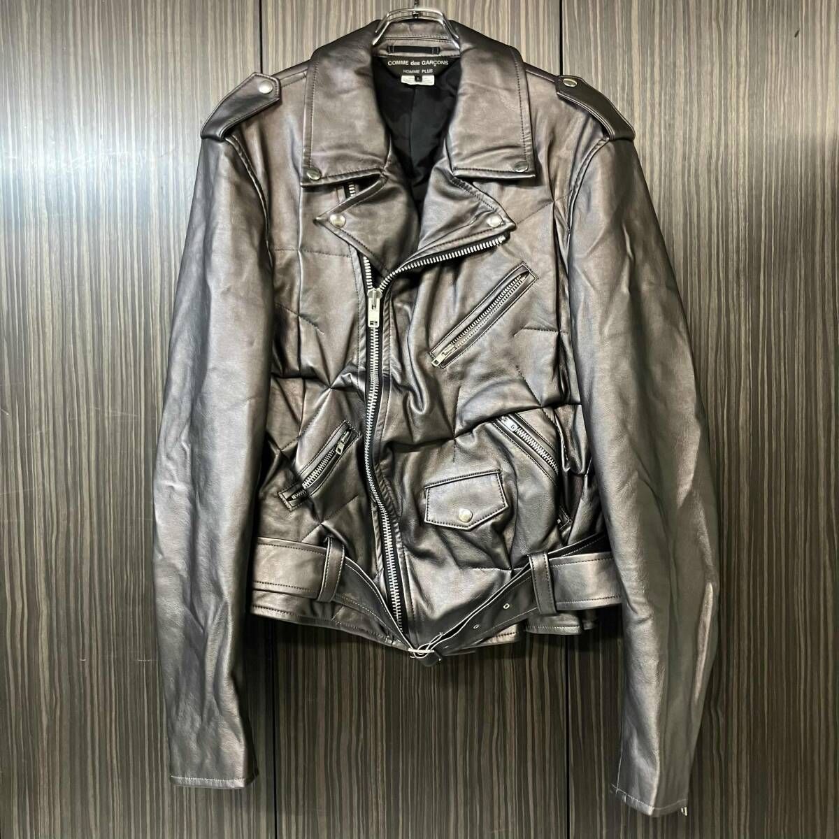 COMME des GARCONS ブラック 21ss COMME des GARCONS HOMME PLUS フェイクレザーライダースジャケット サイズL コムデギャルソン ブラック