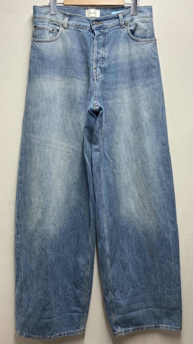 HAIKURE BETHANY イタリア製 ワイド ジーンズ デニム パンツ 2369100701 ハイクル ボタンフライ ユーズド加工 レディース 25 ブルー